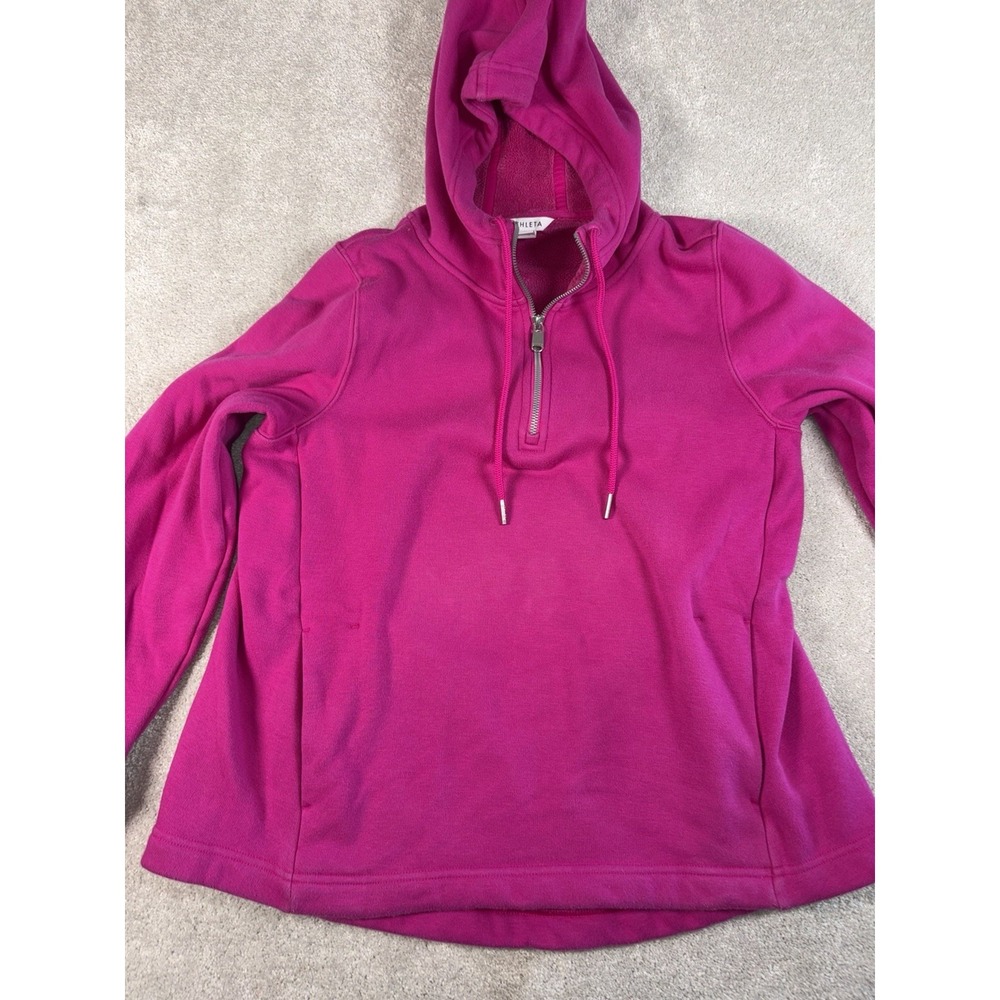 ATHLETA Cozy Karma 1/4 Zip Hoodie Medium Electric‎ Fuchsia #632053 SOFT - Picture 2 of 10
